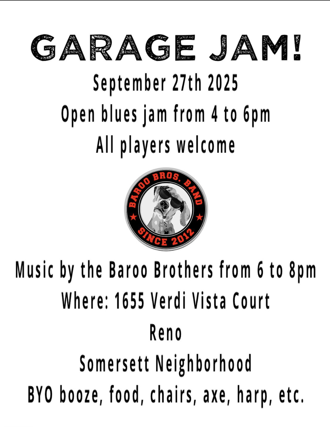 Jam Ba Roo Garage Jam & Baroo Brothers – Somersett – Reno Blues Society